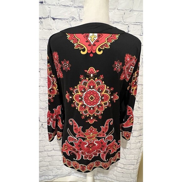 INC International Concepts Shift Dress Black Red Yellow 3/4 Belle Sleeves Large - Picture 6 of 8